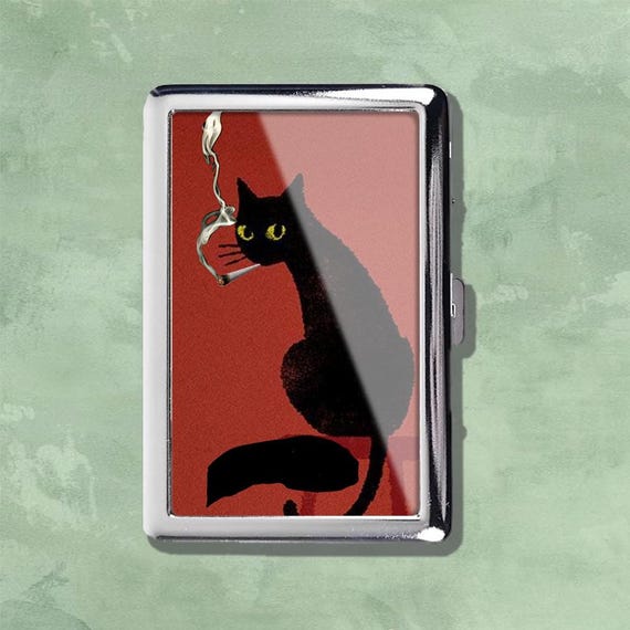 Smoking Cat Good Morning Vintage Metal Cigarette Case Art Nouveau Storage  Box Wallet Business Card Holder