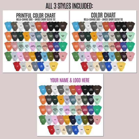 Bella Canvas 3001 Printful Color Chart 