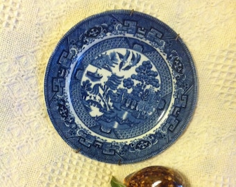 Ye Olde Blue Willow Pattern Salad Bread Side Dish Vintage 1930's Grimwades Stoke On Trent in Staffordshire England Cobalt Blue Willow Plate