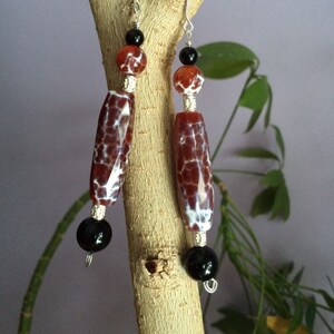 Tribal Earrings Orange Fire Crackle Agate Jewelry Festival Earrings Unique Black Onyx and Agate Jewelry Valentine's Day Gift For Her Bridal