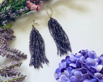 Amethyst and Sterling Silver Tassel Earrings Purple Faceted Gemstone Trendy Sparkly Jewelry Vintage Handmade February Birthstone Easter Gift