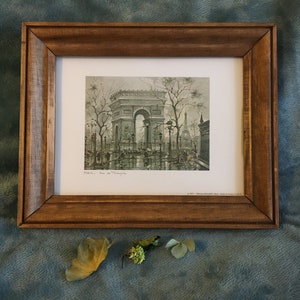 Litografía del Arco del Triunfo, impresión vintage de una escena callejera parisina de la década de 1920 del artista Maurice Legendre, obra de arte impresionista francés de París.