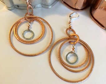 Sterling Silver and Copper Hoop Earrings Handmade Hammered Textured Circle Earrings Edgy Fun Wild Festival Mixed Metals Statement Jewelry