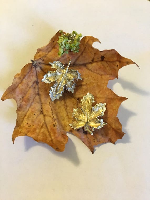 Sarah Coventry Gold and Silver Leaf Earrings Vinta