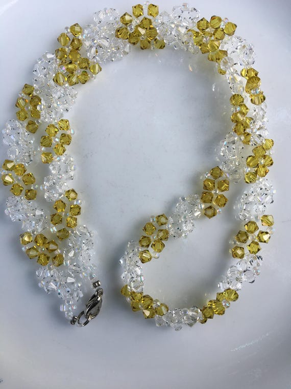 Sunflower Crystal Necklace Vintage Yellow and Whi… - image 8