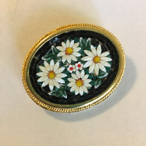 Micro Mosaic Flower Brooch Vintage Italian Floral Mosaic Pin  display picture 2
