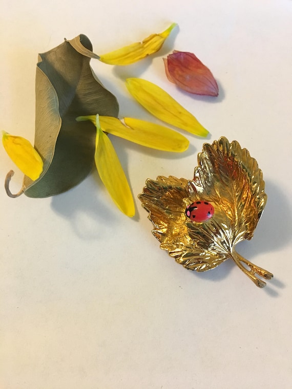 Gold Leaf Brooch Vintage Gold Detailed Double Leaf