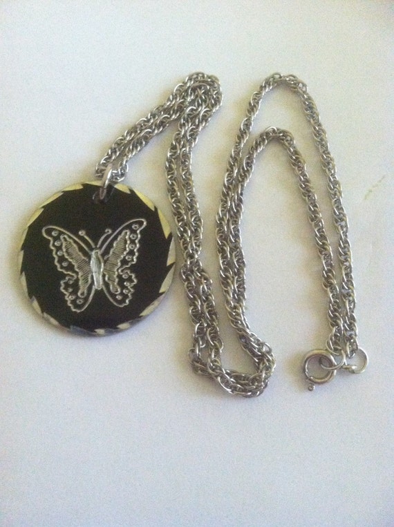 Butterfly Necklace Vintage Silver and Pewter Butt… - image 4