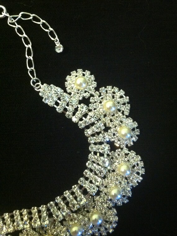 Crystal Rhinestone and White Faux Pearl Necklace … - image 4