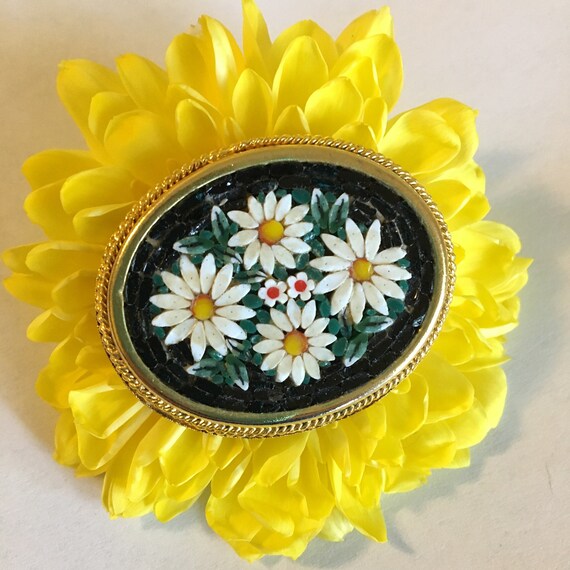 Micro Mosaic Flower Brooch Vintage Italian Floral Mosaic Pin  display picture 1