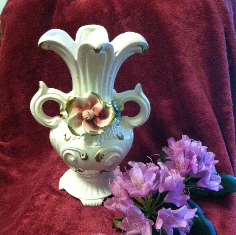 Capodimonte Porcelain Rose Vase Vintage Mid Century Italian Etsy