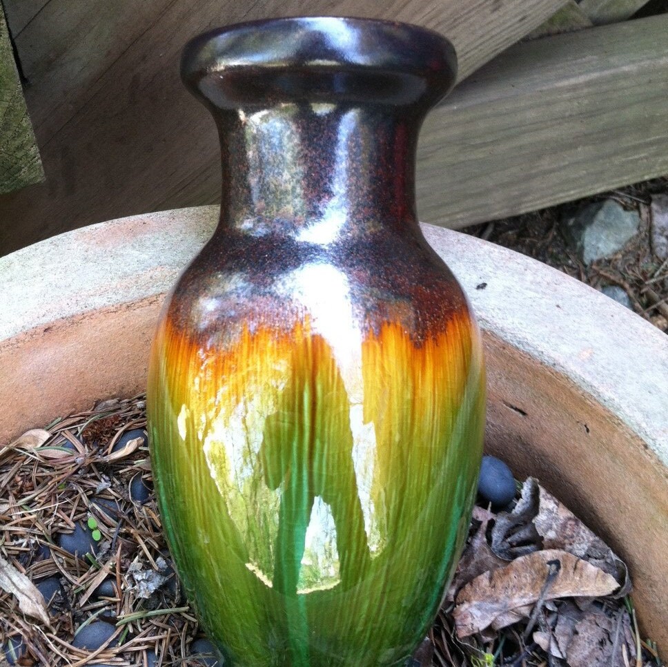 Green and Brown Mini Vase Vintage Ceramic Earth Colored Vase Copper ...