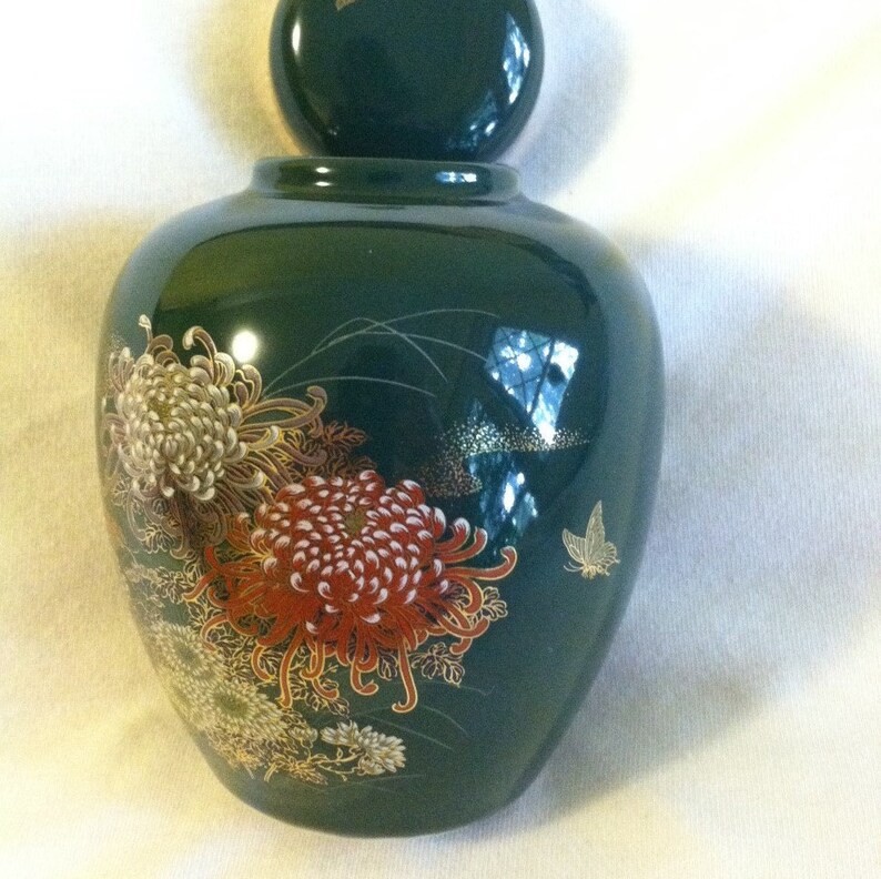 Green Floral Ginger Jar Toyo Jade Kiku Vintage Ginger Jar With Etsy