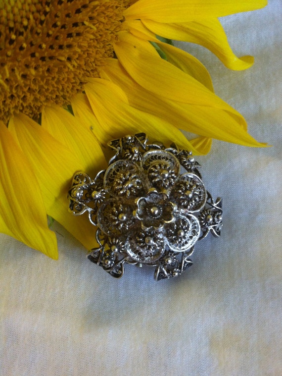 Silver Floral Filigree Brooch Antique French Cann… - image 2