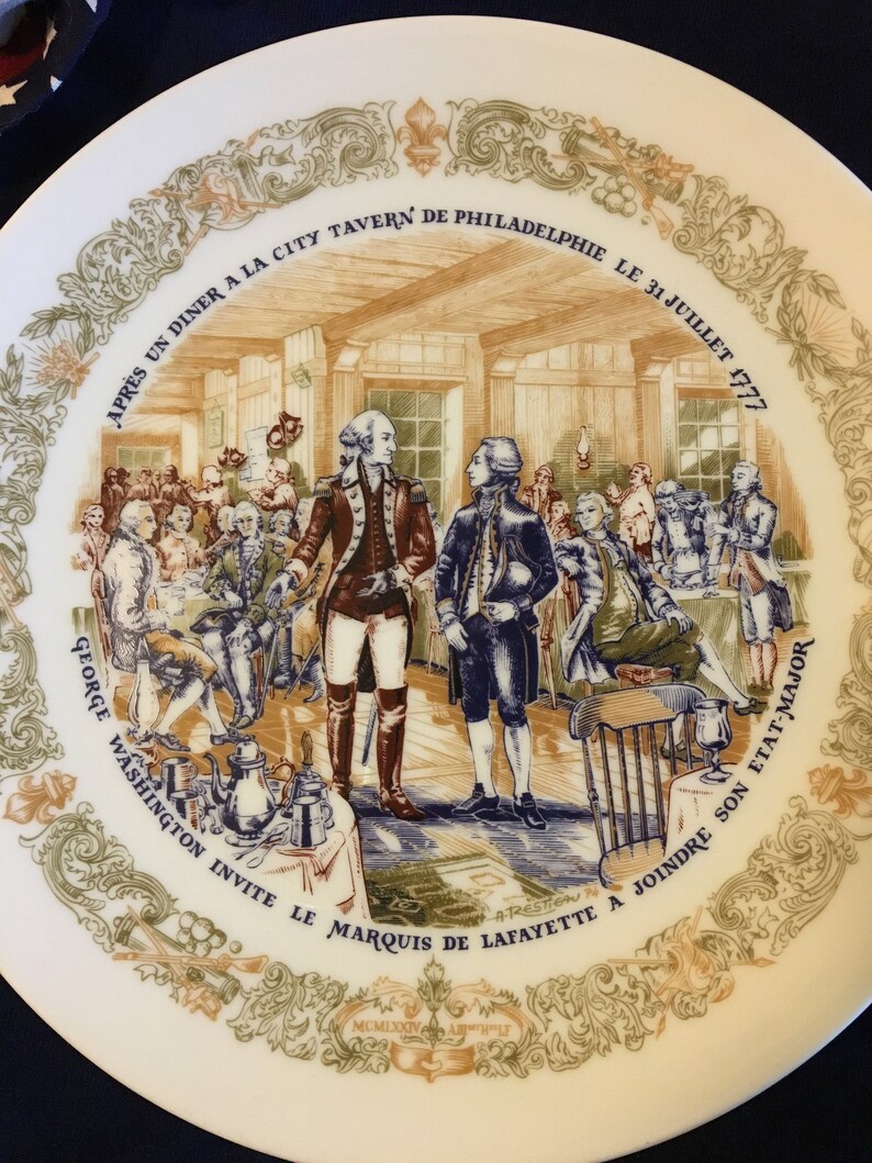 D'arceau Limoges Collector Plate Washington and Lafayette City Tavern of Philadelphia 1777 1ST