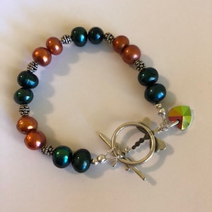 Autumn Dragonfly Bracelet Fall Hunter Green and Orange Pearl Jewelry Thanksgiving Gift Handmade Beaded Bracelet With Sterling Silver Accents image 8