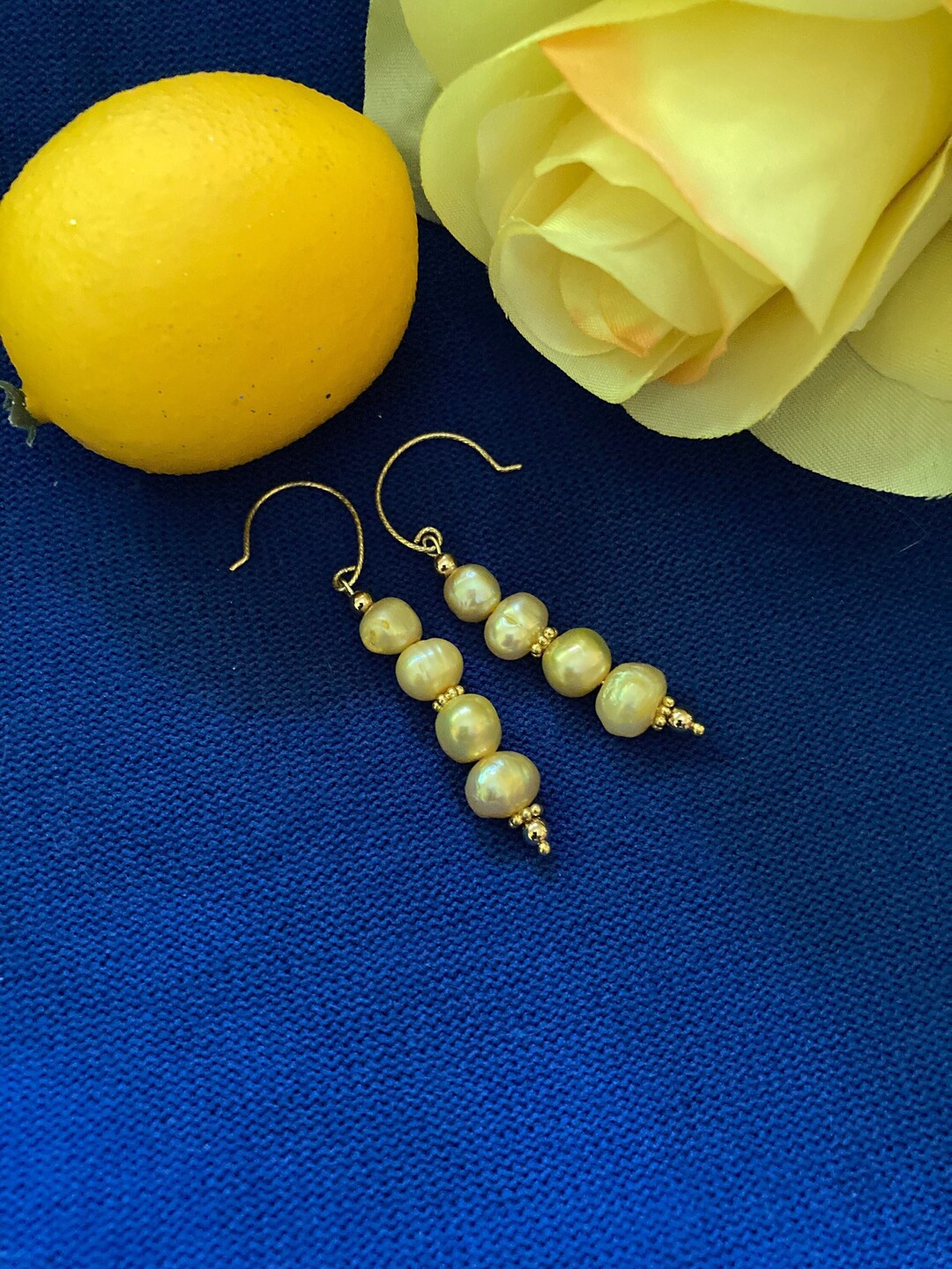 Lemon Yellow Pearl Earrings Handmade With 24K Gold Vermeil Summer ...