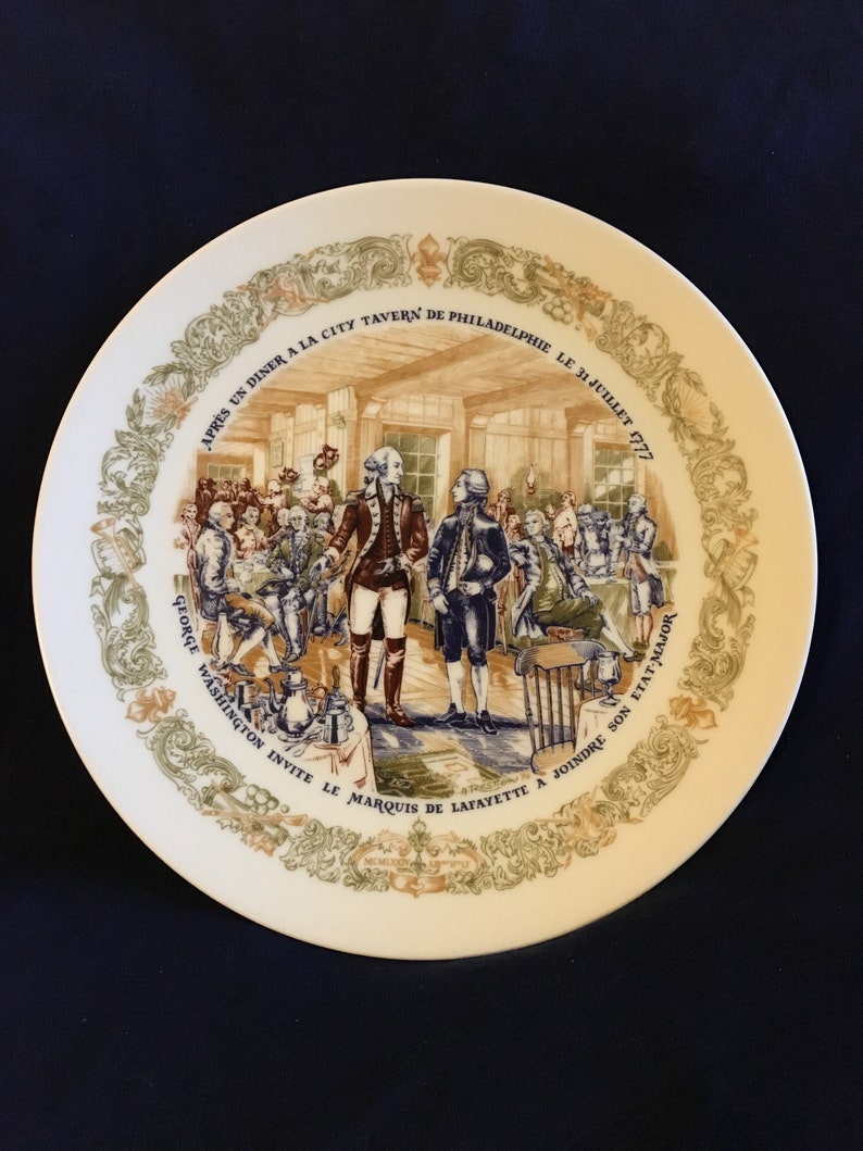 D'arceau Limoges Collector Plate Washington and Lafayette City Tavern