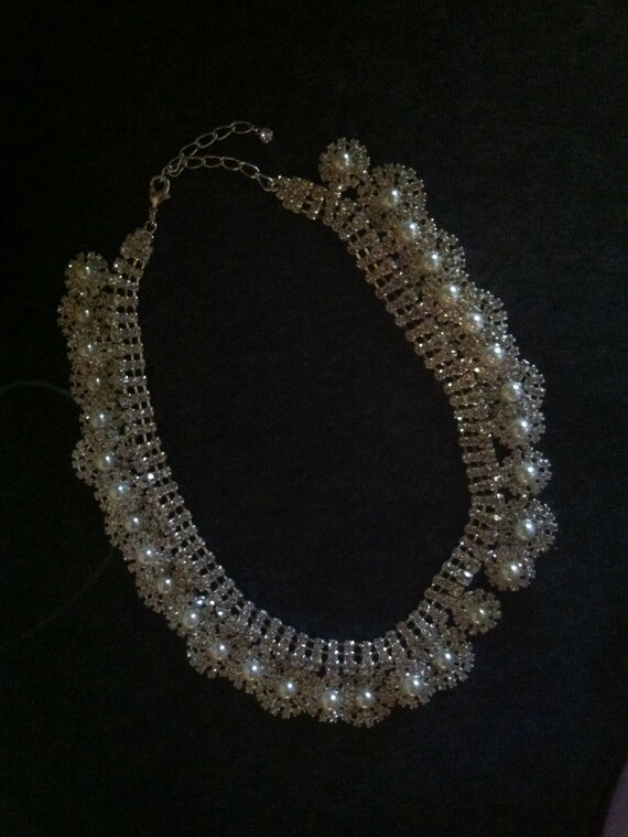 Crystal Rhinestone and White Faux Pearl Necklace … - image 3