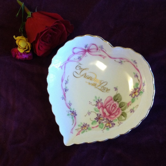 Lefton To Grandma With Love Bone China Heart Trin… - image 1