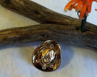 Cowboy Gold Plated Hat Brooch Vintage Charlestone Western Style Hat Pin With Austrian Crystals