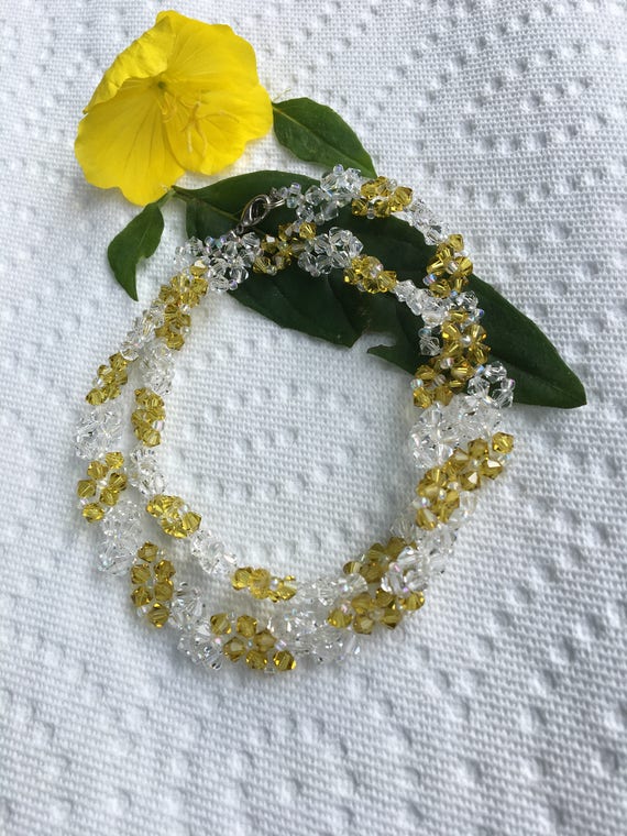 Sunflower Crystal Necklace Vintage Yellow and Whi… - image 4