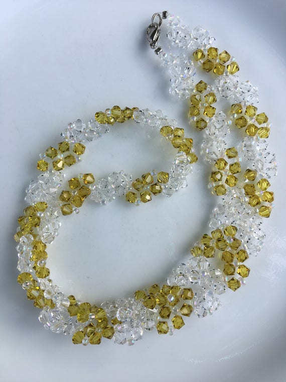 Sunflower Crystal Necklace Vintage Yellow and Whi… - image 7