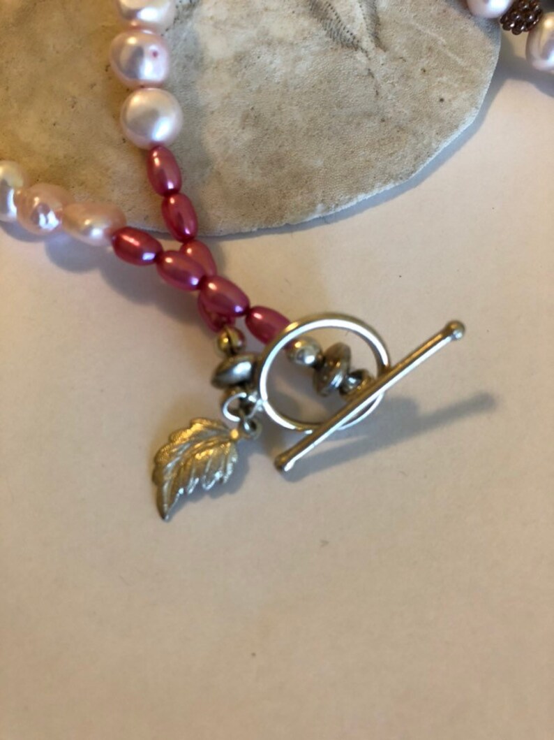 Sea Star Pink Flower Glass Pendant Necklace With Freshwater image 8