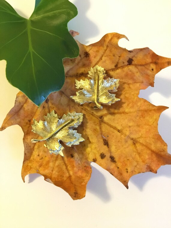 Leaf Earrings Vintage Sarah Coventry Gold and Sil… - image 2