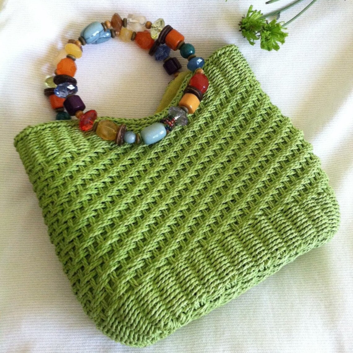 Green Straw Handbag Lime Green Straw Beaded Purse Hobo Beach Etsy
