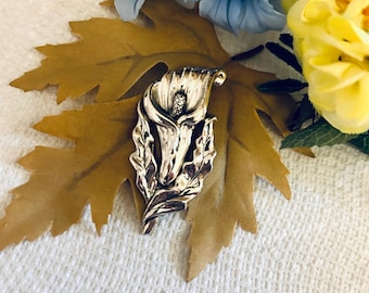 Calla Lily Brooch Sterling Silver Vintage Repousse Floral Pin Flower Nature Lover Jewelry