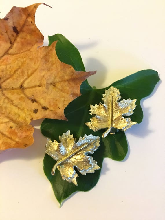 Leaf Earrings Vintage Sarah Coventry Gold and Sil… - image 1