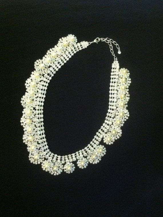 Crystal Rhinestone and White Faux Pearl Necklace … - image 5