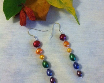 Rainbow Pearl Earrings Handmade Multicolored Beaded Earrings Trendy Fun Jewelry Biblical Themed Genesis 9:12-14 Noahic Covenant Earrings