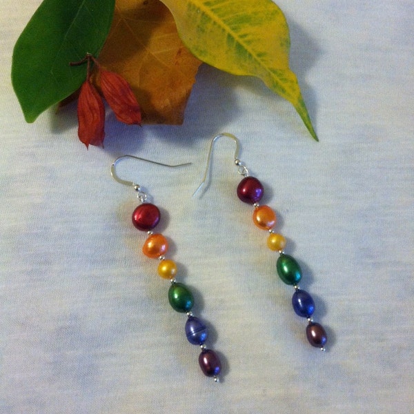 Rainbow Pearl Earrings Handmade Multicolored Beaded Earrings Trendy Fun Jewelry Biblical Themed Genesis 9:12-14 Noahic Covenant Earrings