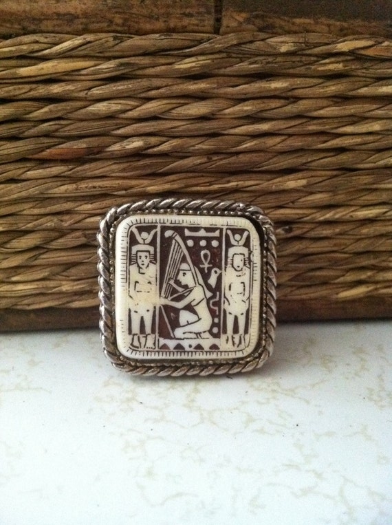 Egyptian Hieroglyphics Brooch Vintage or Antique C