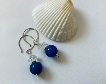 Blue Lapis Lazuli and Raw Herkimer Diamond Earrings Accented With Sterling Silver Something Blue Wedding Jewelry Bridal Bridesmaid Gift