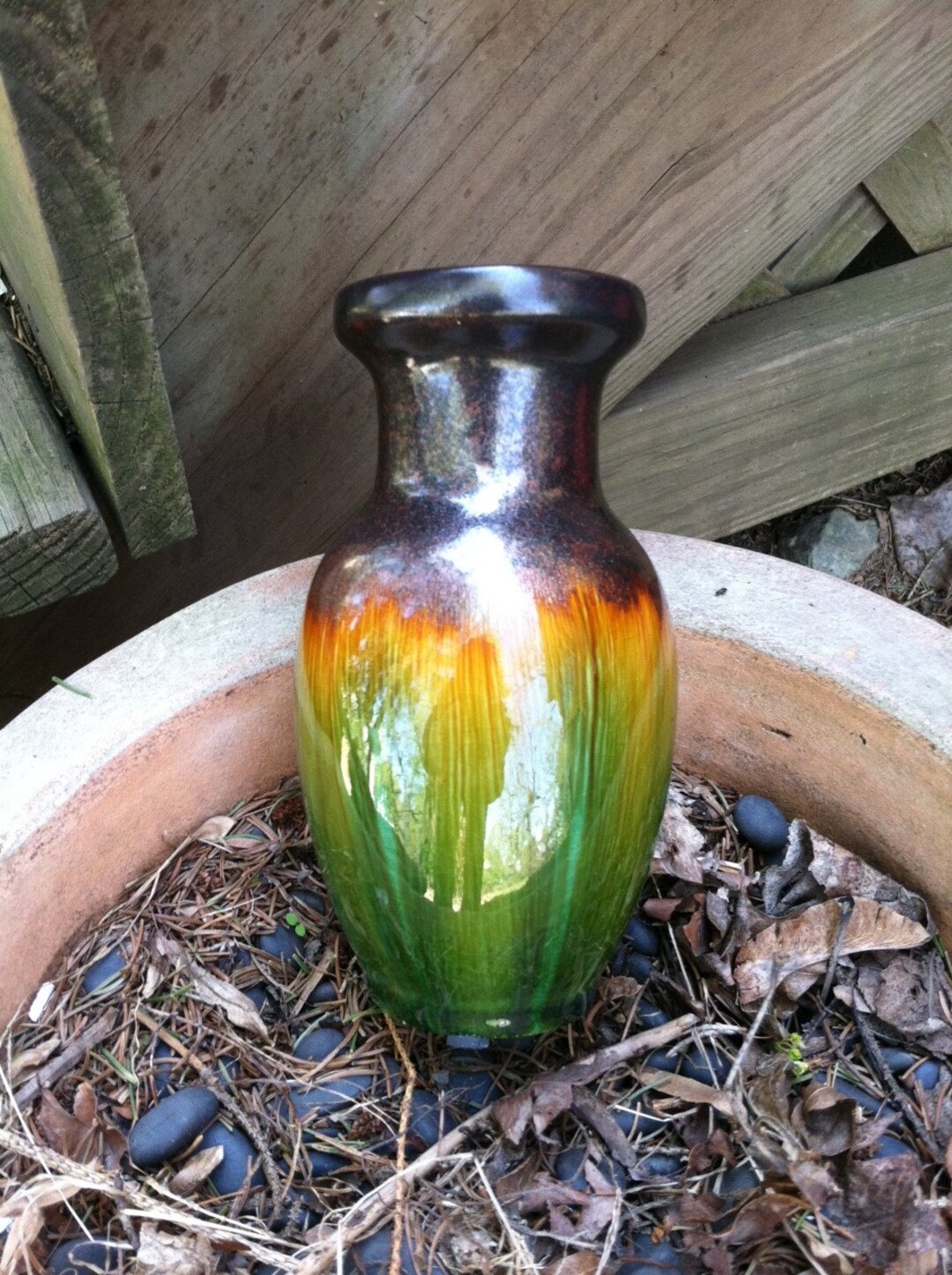 Green and Brown Mini Vase Vintage Ceramic Earth Colored Vase Copper ...