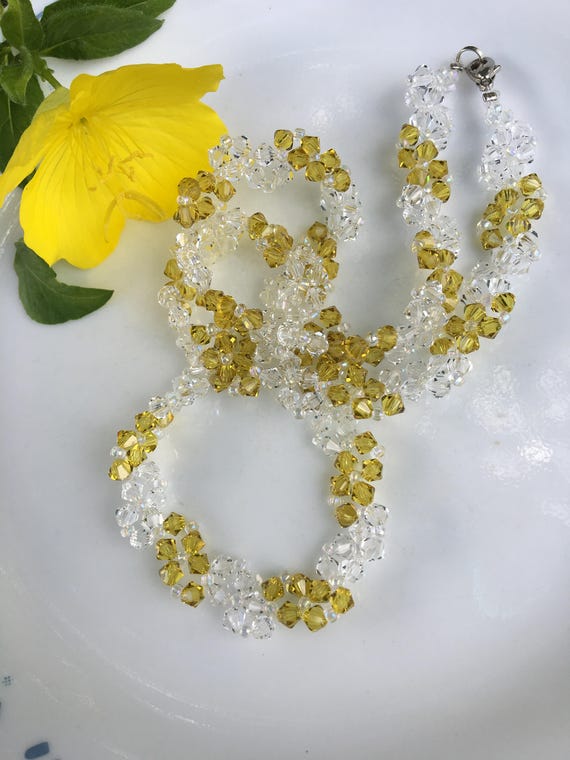 Sunflower Crystal Necklace Vintage Yellow and Whi… - image 6