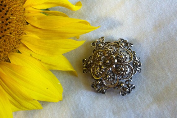 Silver Floral Filigree Brooch Antique French Cann… - image 3