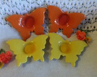 Butterfly Tealight Candle Holders Ceramic Orange Yellow Ring Trinket Dishes Wedding Table Butterflies Home Shower Decorations