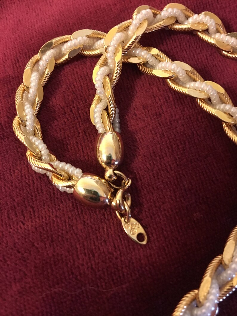 Gold and White Chain Necklace Trifari 1980's Twisted Faux Etsy