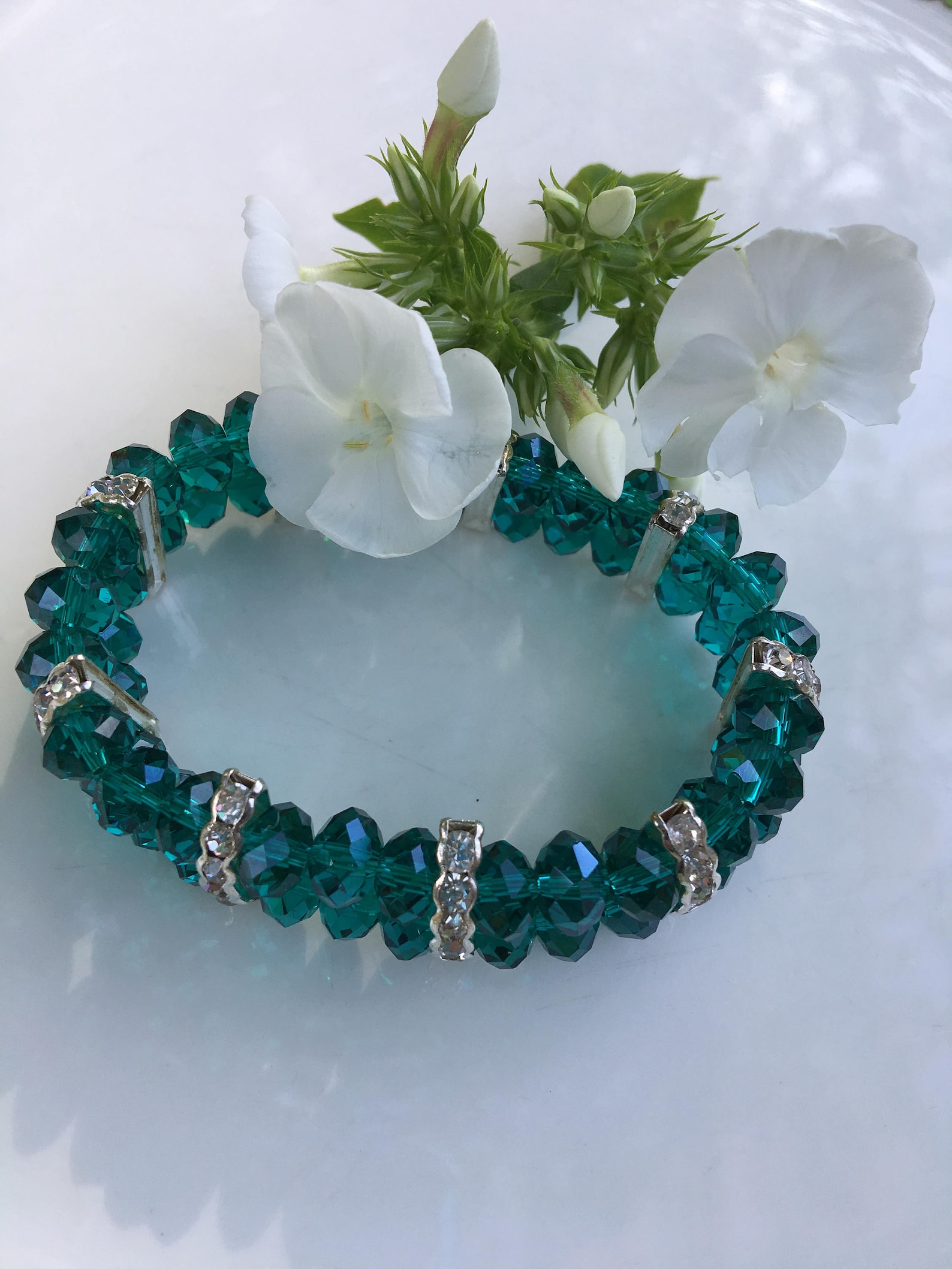 Green Crystal Bracelet Vintage Green Double Strand Bracelet Etsy