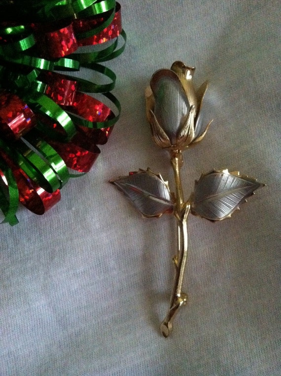 Rose Brooch Gold and Silver Rose Pin Floral Jewel… - image 2