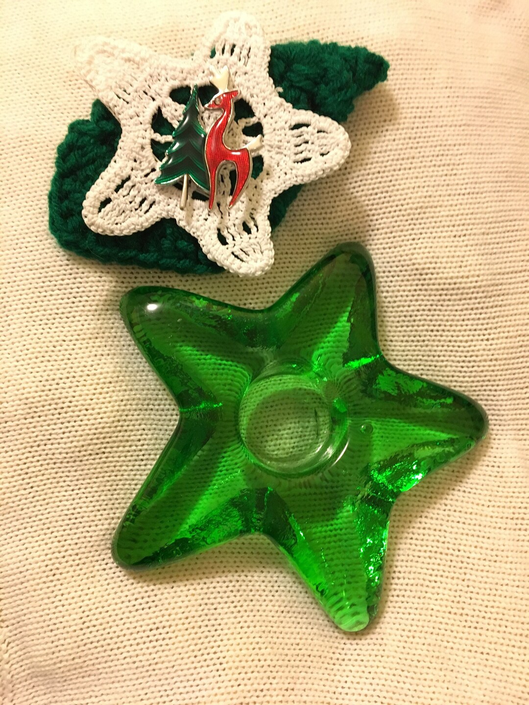 Christmas Star Candle Holder Green Glass Star Artisan Handmade Etsy