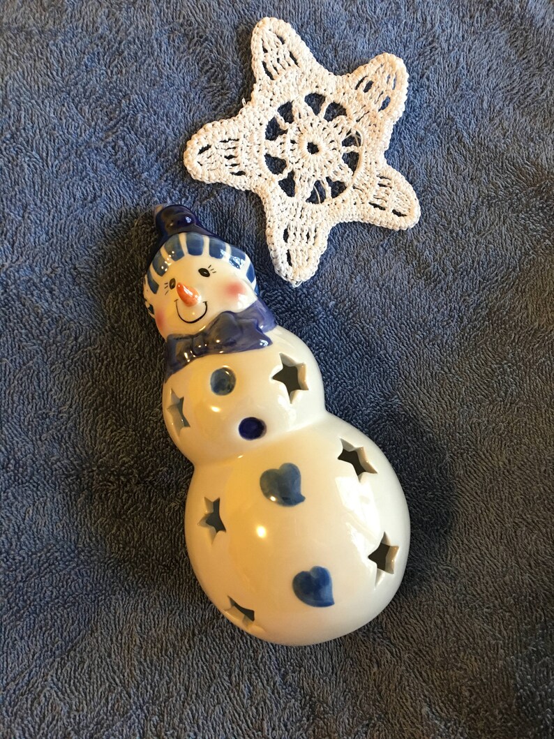 Snowman Tealight Candle Holder Bowl Vintage Ceramic Winter Etsy