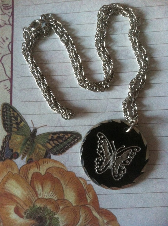 Butterfly Necklace Vintage Silver and Pewter Butte