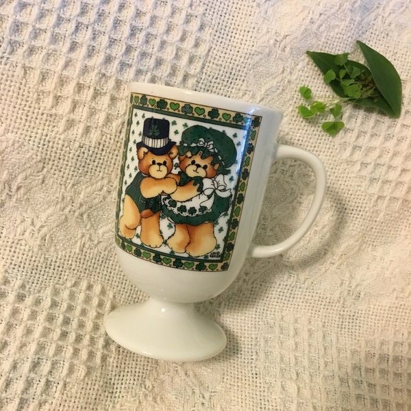 Bear Irish Coffee Mug 1985 Enesco Lucy and Me Collectible Cup With Coffee Recipe Bears and Shamrocks Saint Patricks Day Celtic Irish Theme