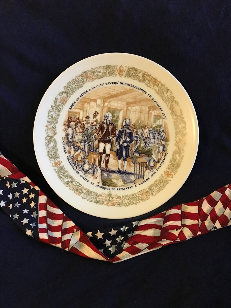 D'arceau Limoges Collector Plate Washington and Lafayette City Tavern of Philadelphia 1777 1ST