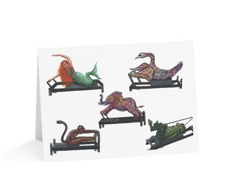 10 Greeting Cards, Pilates Reformer Animals